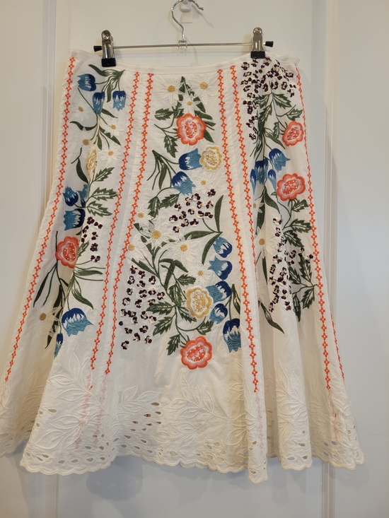 Boston Proper Dresses & Skirts - Women's White Floral Embroidered Midi Skirt